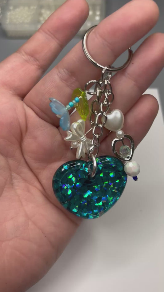 Glitter Heart Keychain (Blue)