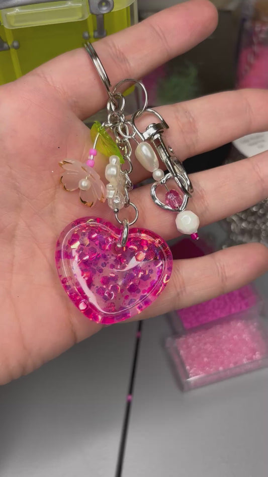 Glitter Heart Keychain (Pink)